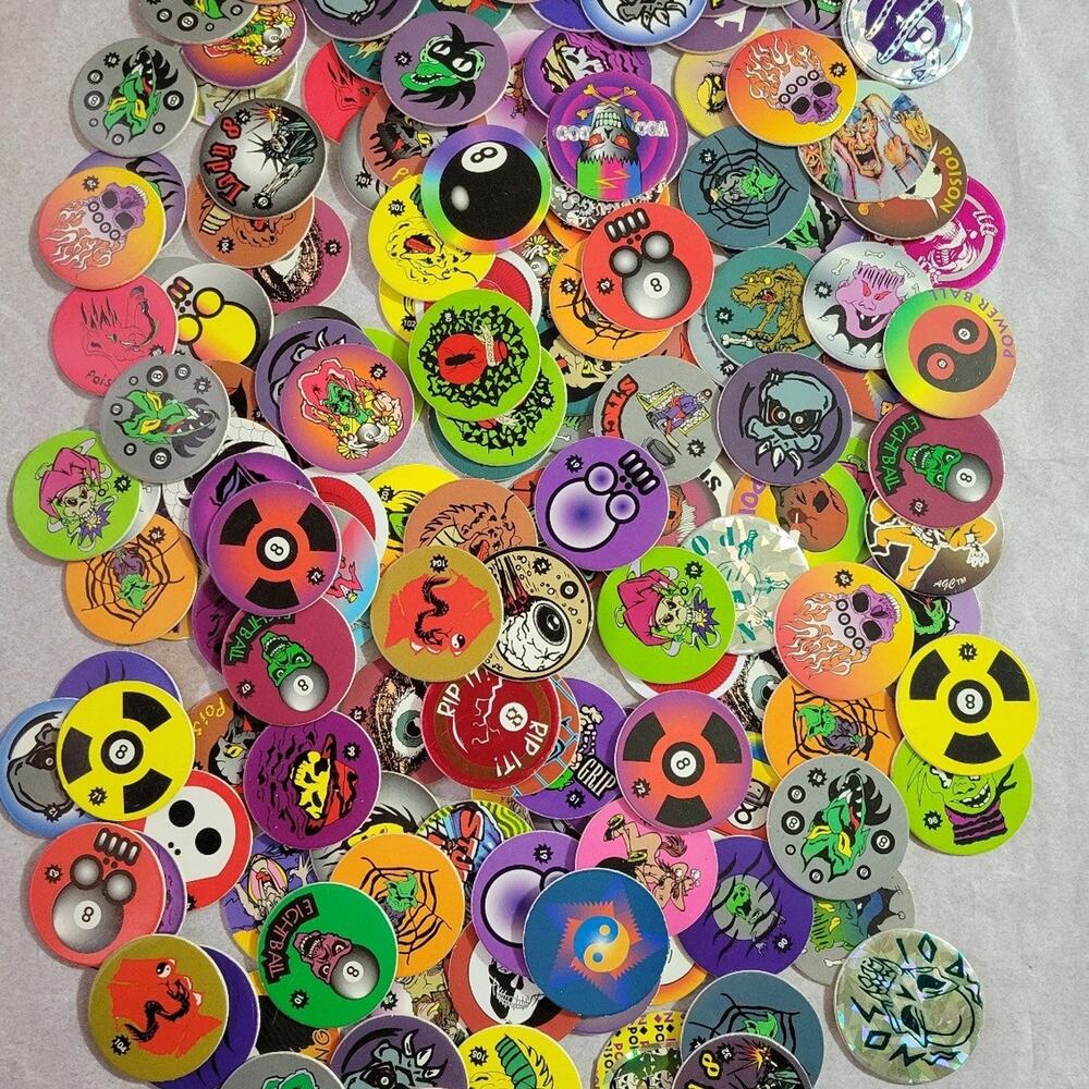 1990's Pog Milk Cap Lot Set 160+ Pogs And 1 Metal 1 Plastic Slammer